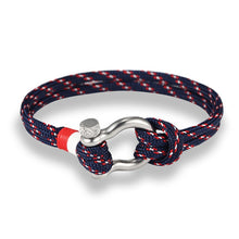 Load image into Gallery viewer, Navy Style Sport Camping Parachute Cord Survival Bracelet with Stainless Steel Shackle Buckle, Blue, Black, Red
