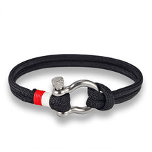 Load image into Gallery viewer, Navy Style Sport Camping Parachute Cord Survival Bracelet with Stainless Steel Shackle Buckle, Blue, Black, Red