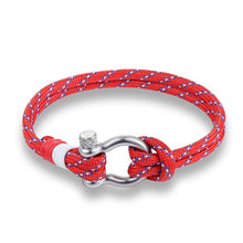 Load image into Gallery viewer, Navy Style Sport Camping Parachute Cord Survival Bracelet with Stainless Steel Shackle Buckle, Blue, Black, Red