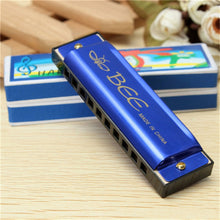Load image into Gallery viewer, BEE 10-holes Dual-tones C Tone Brace Harmonica, Silver, Blue, Black, Red