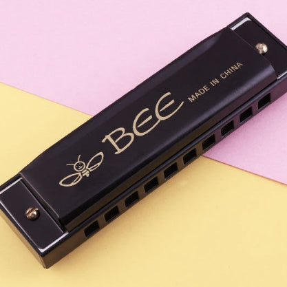 BEE 10-holes Dual-tones C Tone Brace Harmonica, Silver, Blue, Black, Red