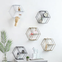 Load image into Gallery viewer, Hanging Wrought Iron Hexagonal Grid Wall Shelf Home Decoration
