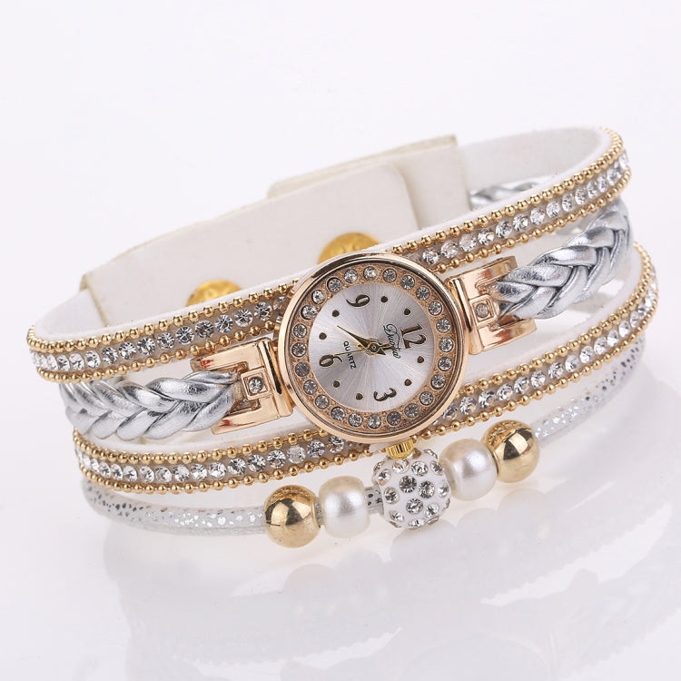 Duoya D249 Woven Twisted Pearls Round Analog Quartz Wrist Bracelet Watch for Ladies