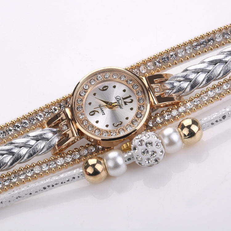 Duoya D249 Woven Twisted Pearls Round Analog Quartz Wrist Bracelet Watch for Ladies