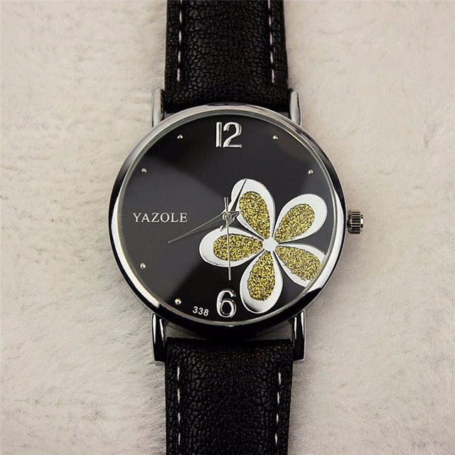 YAZOLE Ladies OL Style Four-leaf Clover Pattern Quartz Watch
