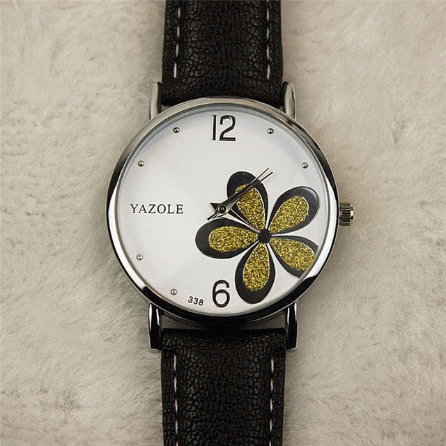 YAZOLE Ladies OL Style Four-leaf Clover Pattern Quartz Watch