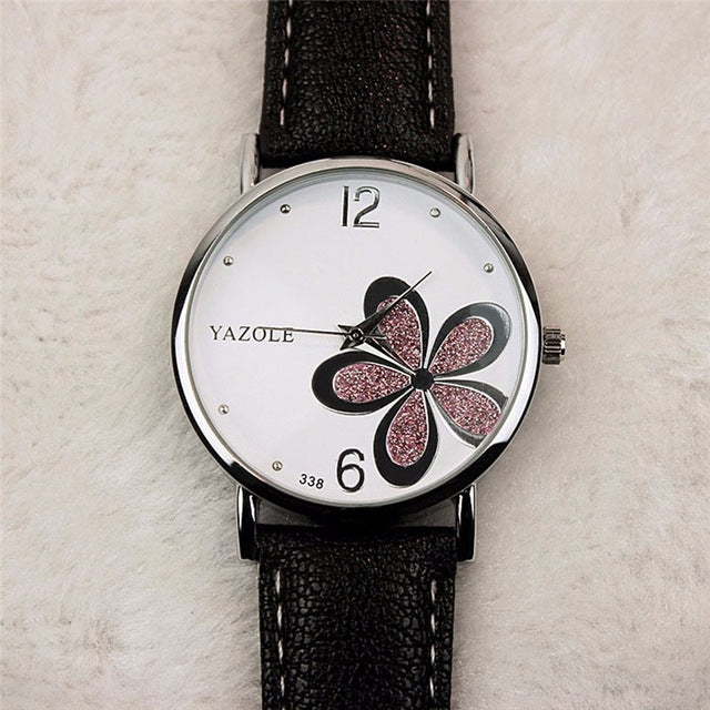 YAZOLE Ladies OL Style Four-leaf Clover Pattern Quartz Watch