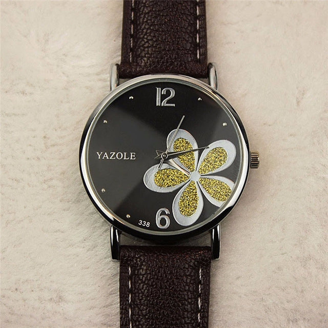 YAZOLE Ladies OL Style Four-leaf Clover Pattern Quartz Watch