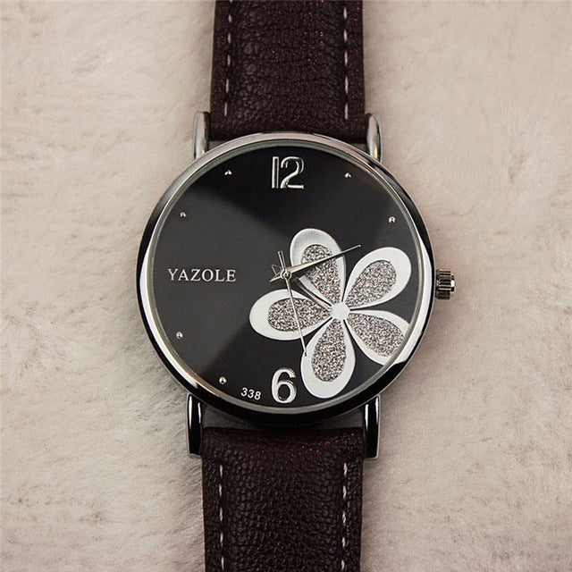 YAZOLE Ladies OL Style Four-leaf Clover Pattern Quartz Watch