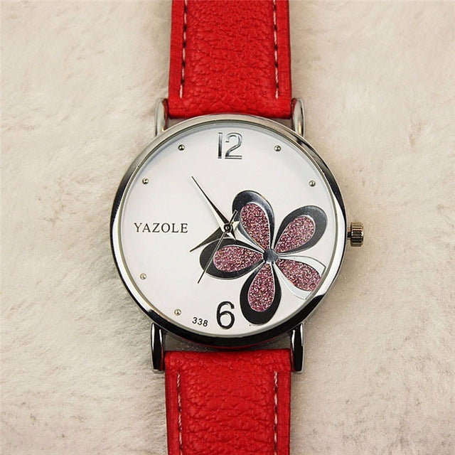 YAZOLE Ladies OL Style Four-leaf Clover Pattern Quartz Watch