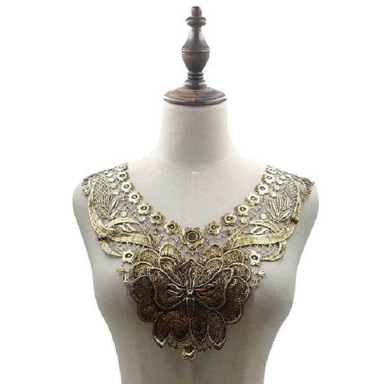 Lace Butterfly Flower Embroidery Collar Flower Three-dimensional Hollow Fake Collar DIY Clothing Accessories, Size: 36 x 30cm, Red Wine, Green, Blue, Sky Blue, Purple, Gray, Beige, Black, Purple Pink, Gold, Gold Brown, Gold Line, Navy, Rose Red, Brown ...