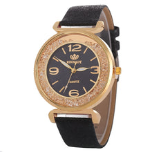 Load image into Gallery viewer, FULAIDA Women Rhinestone Gold Powder PU Leather Strap Quartz Watch