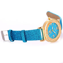 Load image into Gallery viewer, FULAIDA Women Rhinestone Gold Powder PU Leather Strap Quartz Watch