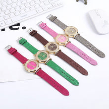 Load image into Gallery viewer, FULAIDA Women Rhinestone Gold Powder PU Leather Strap Quartz Watch