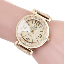 Load image into Gallery viewer, FULAIDA Women Rhinestone Gold Powder PU Leather Strap Quartz Watch