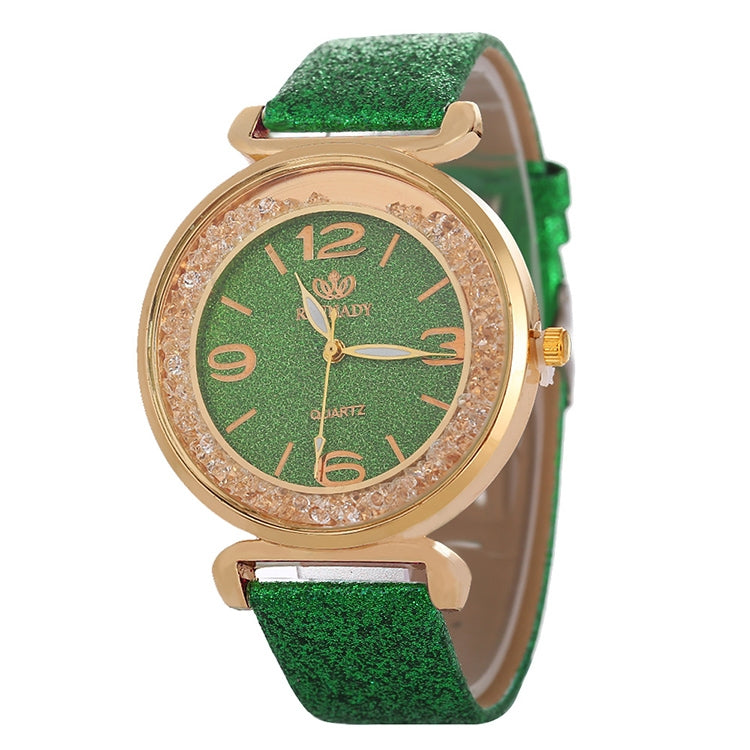 FULAIDA Women Rhinestone Gold Powder PU Leather Strap Quartz Watch