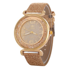 Load image into Gallery viewer, FULAIDA Women Rhinestone Gold Powder PU Leather Strap Quartz Watch