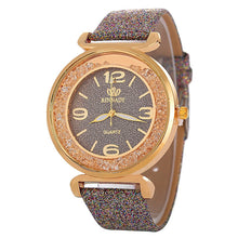 Load image into Gallery viewer, FULAIDA Women Rhinestone Gold Powder PU Leather Strap Quartz Watch
