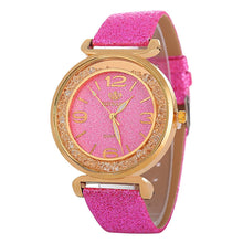 Load image into Gallery viewer, FULAIDA Women Rhinestone Gold Powder PU Leather Strap Quartz Watch