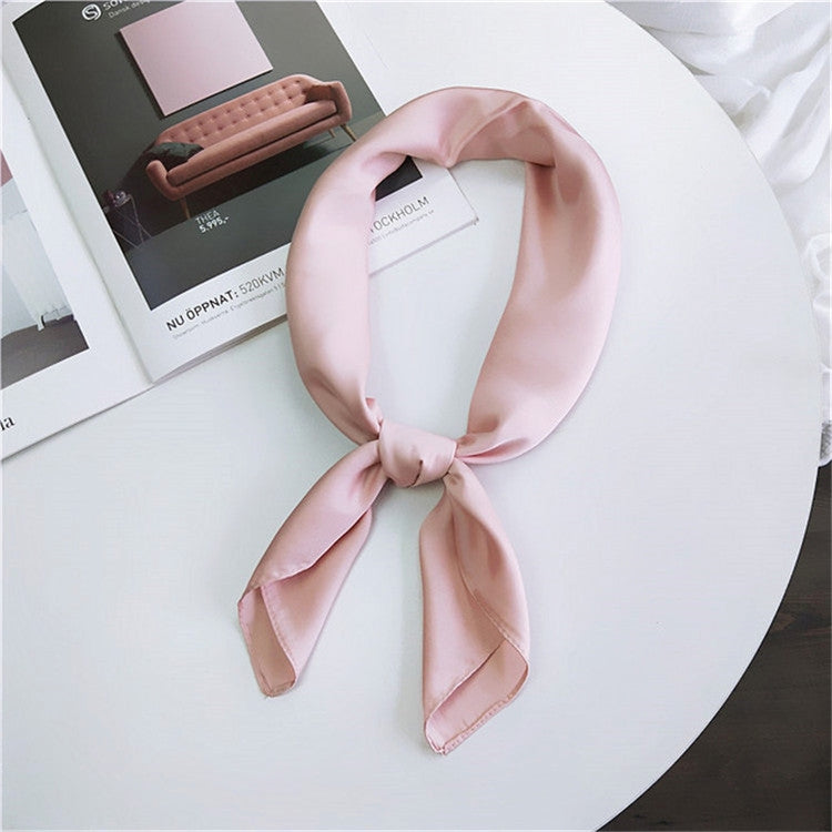 Soft Imitated Silk Fabric Solid Color Small Square Scarf Professional Silk Scarf for Women, Length: 70cm