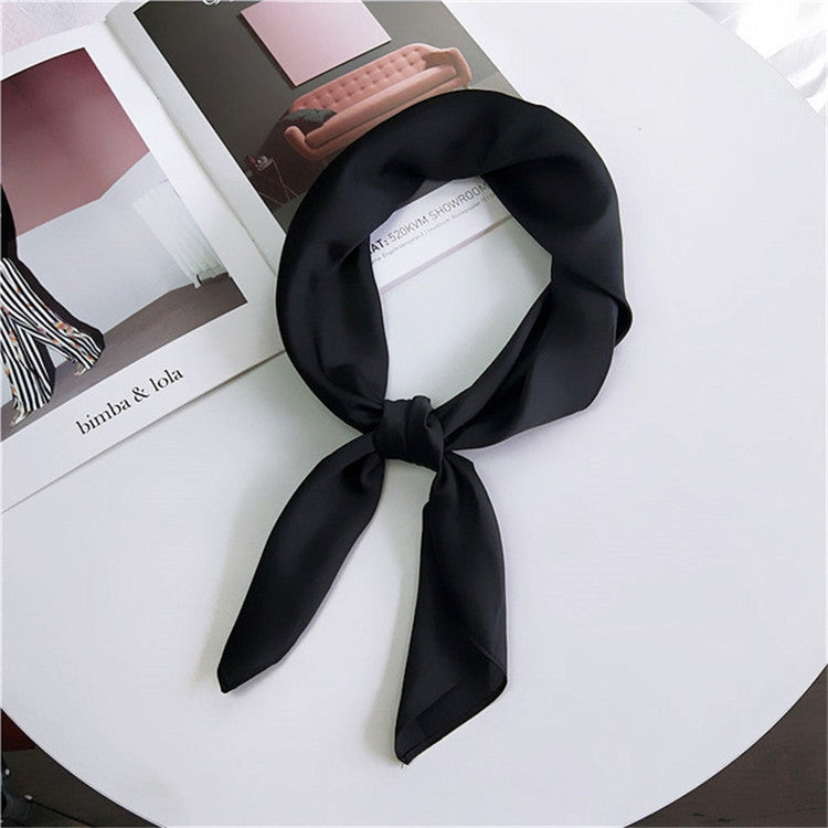 Soft Imitated Silk Fabric Solid Color Small Square Scarf Professional Silk Scarf for Women, Length: 70cm