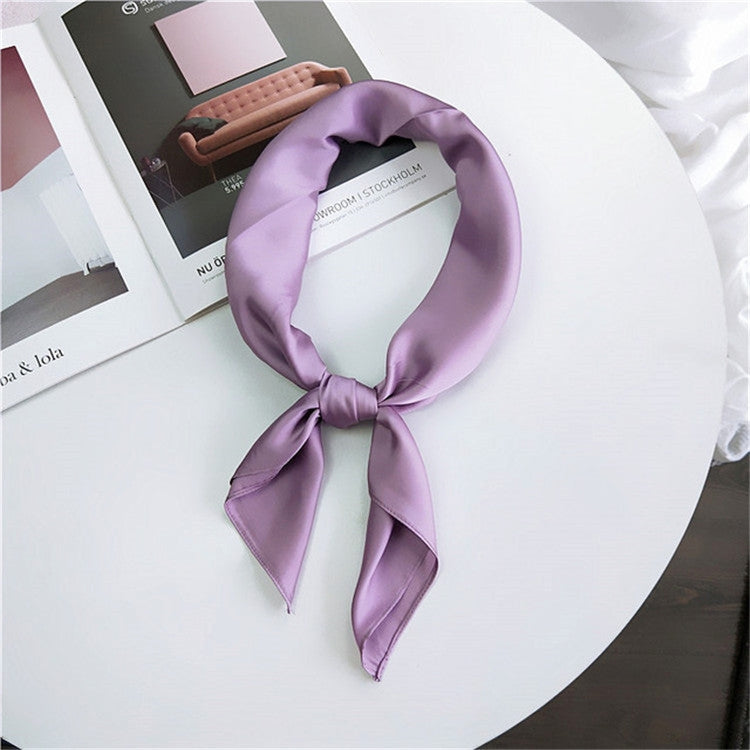 Soft Imitated Silk Fabric Solid Color Small Square Scarf Professional Silk Scarf for Women, Length: 70cm