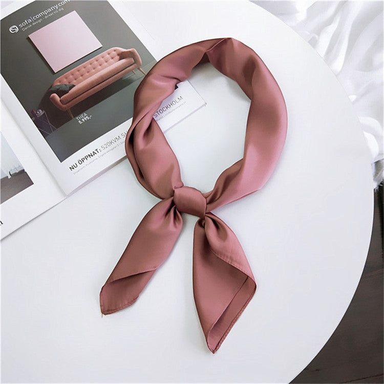 Soft Imitated Silk Fabric Solid Color Small Square Scarf Professional Silk Scarf for Women, Length: 70cm