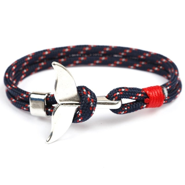 Whale Tail Anchor Charm Nautical Survival Rope Chain Bracelets, Black red, Red, Black blue, Yellow, Colorful, Blue, Dark blue, Black
