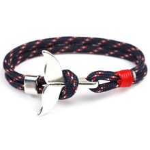 Load image into Gallery viewer, Whale Tail Anchor Charm Nautical Survival Rope Chain Bracelets, Black red, Red, Black blue, Yellow, Colorful, Blue, Dark blue, Black