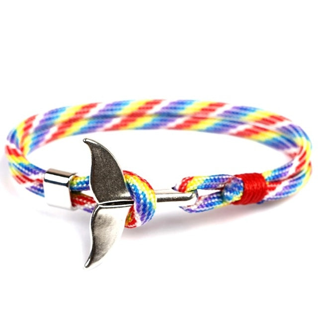 Whale Tail Anchor Charm Nautical Survival Rope Chain Bracelets, Black red, Red, Black blue, Yellow, Colorful, Blue, Dark blue, Black