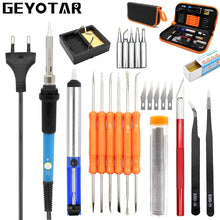 Load image into Gallery viewer, 60W Adjustable Temperature Electric Soldering Iron Kit + 5 PCS Tips Portable Welding Repair Tool Tweezers Hobby knife, EU Plug, US Plug