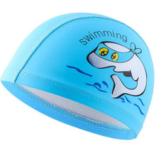 Load image into Gallery viewer, Children Swimming Cap PU Printed Cute Dolphin Pattern Elastic Swimming Cap