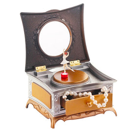 Classic Dressing Table Rotating Girl Music Box With Mirror Drawer Music Box