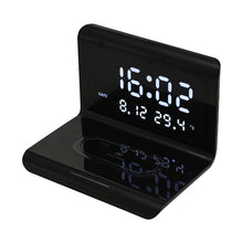 Load image into Gallery viewer, 10W QI Universal Multi-function Mobile Phone Wireless Charger with Alarm Clock &amp; Time / Calendar / Temperature Display, RT1 10W (Black)