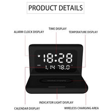 Load image into Gallery viewer, 10W QI Universal Multi-function Mobile Phone Wireless Charger with Alarm Clock &amp; Time / Calendar / Temperature Display, RT1 10W (Black)