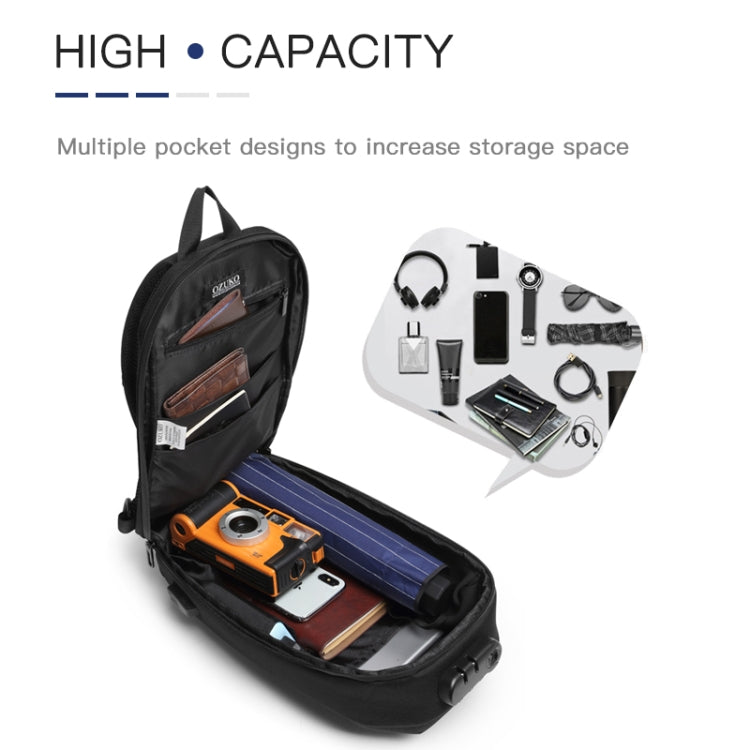 Ozuko 9321 Outdoor Anti-Theft Oxford Cloth Men Chest Bag Waterproof Messenger Bag with External USB Charging Port