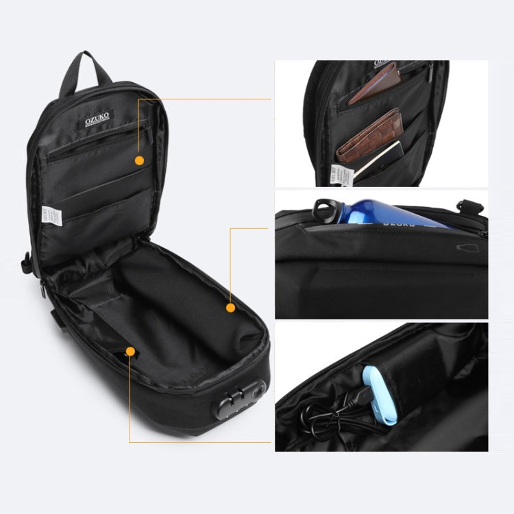Ozuko 9321 Outdoor Anti-Theft Oxford Cloth Men Chest Bag Waterproof Messenger Bag with External USB Charging Port