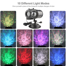 Load image into Gallery viewer, 12W RGBW LED Double Tube Water Waves Lamp Christmas Projection Light, 12 Patterns, 16 Patterns