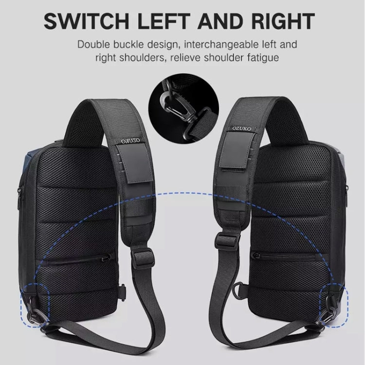 Ozuko 9315 Outdoor Waterproof Men Business Chest Bag Anti-theft Shoulder Messenger Bag with External USB Charging Port