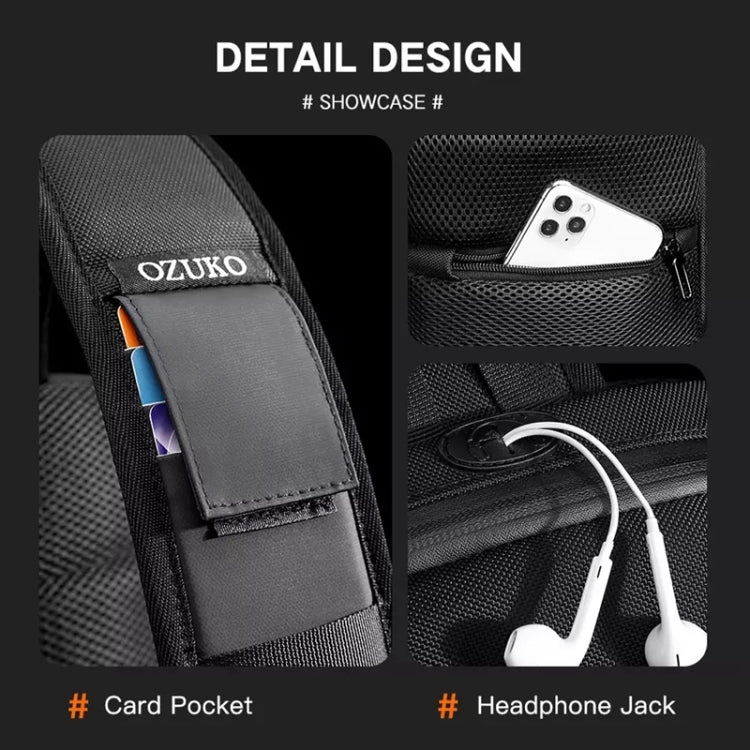 Ozuko 9315 Outdoor Waterproof Men Business Chest Bag Anti-theft Shoulder Messenger Bag with External USB Charging Port