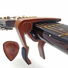 Load image into Gallery viewer, 2 in 1 Solid Wood Folk Music Guitar Capo + Pick Set, Folk Music Guitar Capo