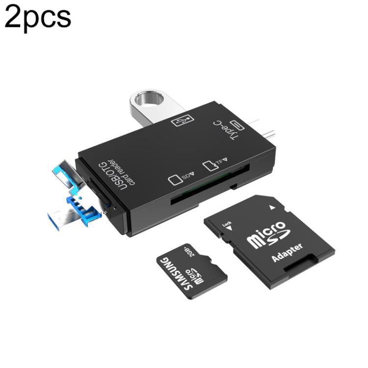 2 PCS Type-C & Micro USB & USB 2.0 3 in 1 Ports Multi-function Card Reader, Support U Disk / TF / SD, Black, White