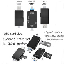 Load image into Gallery viewer, 2 PCS Type-C &amp; Micro USB &amp; USB 2.0 3 in 1 Ports Multi-function Card Reader, Support U Disk / TF / SD, Black, White
