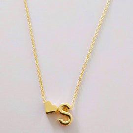 Fashion Tiny Dainty Heart Initial Necklace Personalized Letter Necklace Name Jewelry for women accessories girlfriend gift, S