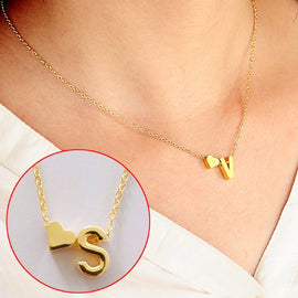 Fashion Tiny Dainty Heart Initial Necklace Personalized Letter Necklace Name Jewelry for women accessories girlfriend gift, S
