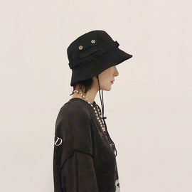 Outdoor Hip-Hop Hat Fisherman Hat Windproof Basin Hat with Drawstring