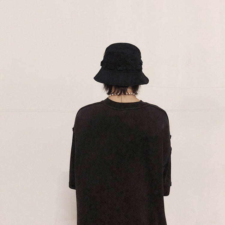 Outdoor Hip-Hop Hat Fisherman Hat Windproof Basin Hat with Drawstring