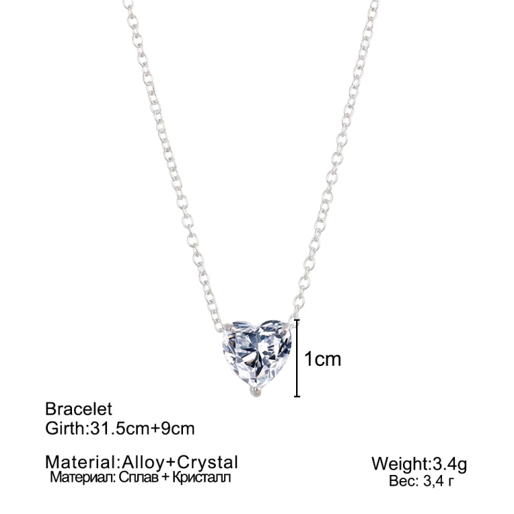 Crystal Heart Pendant Necklace Female Short Chain Necklace, Gold, Silver