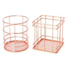 Load image into Gallery viewer, Rose Gold Metal Pen Holder Box Case Iron Art Receiving Basket Desk Stationery Office School Desk Supplies