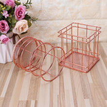 Load image into Gallery viewer, Rose Gold Metal Pen Holder Box Case Iron Art Receiving Basket Desk Stationery Office School Desk Supplies